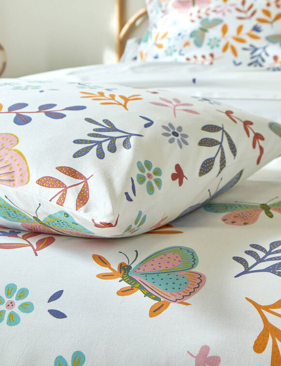 Linge de lit Envolée en coton à motifs papillons (blanc)