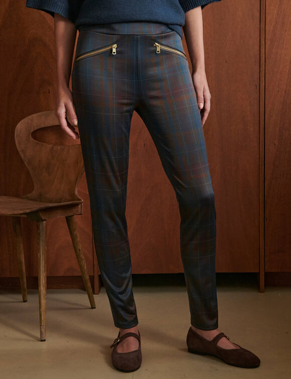 7/8-legging met geruite motief (marine / bruin)