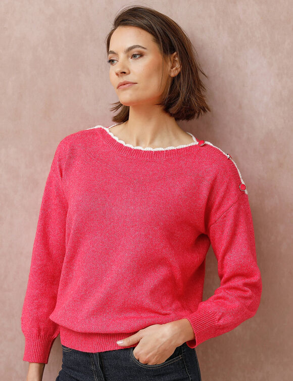 Pull col bateau, maille moelleuse (rose vif)