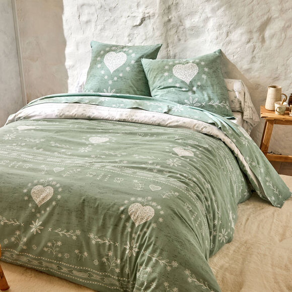 Linge de lit Anceny imprimé coeur - coton (eucalyptus)