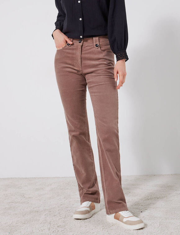 Pantalon droit, velours côtelé (taupe)