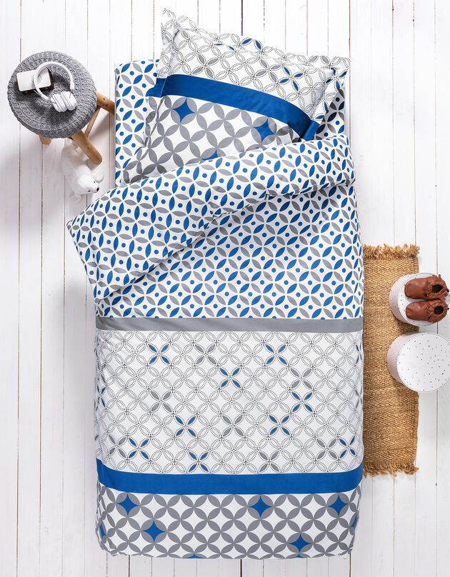Linge de lit enfant Marlow - coton motifs géométriques (gris / bleu)