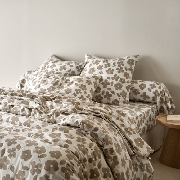 Linge de lit Petunia en flanelle imprimée (grège)