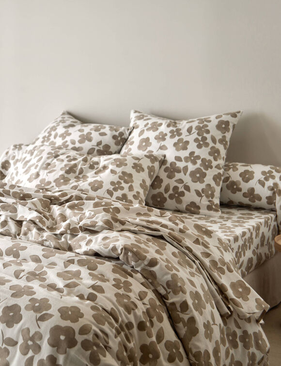 Linge de lit Petunia en flanelle imprimée (grège)