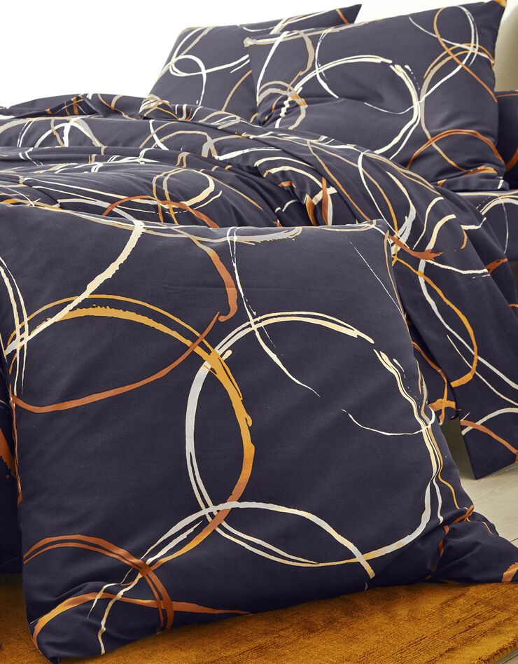 Linge de lit Noémie en polyester-coton imprimé cercles (anthracite)