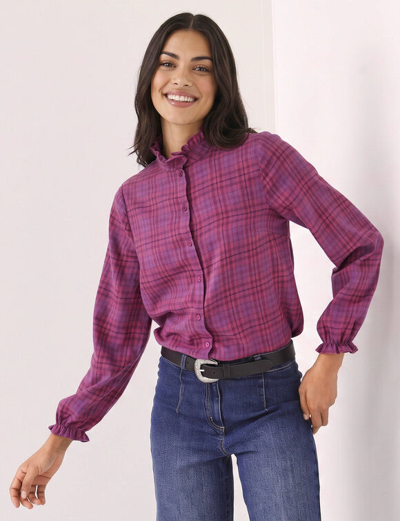 Geruite blouse, flanel (violine / pruim)