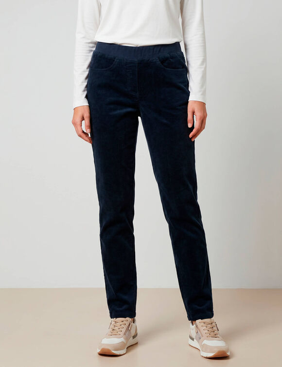 Pantalon droit "ultra-confort", en velours c&ocirc;tel&eacute;  (marine)