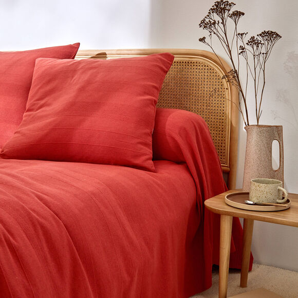   Plaid ou jet&eacute; uni coton tissage artisanal (terracotta)