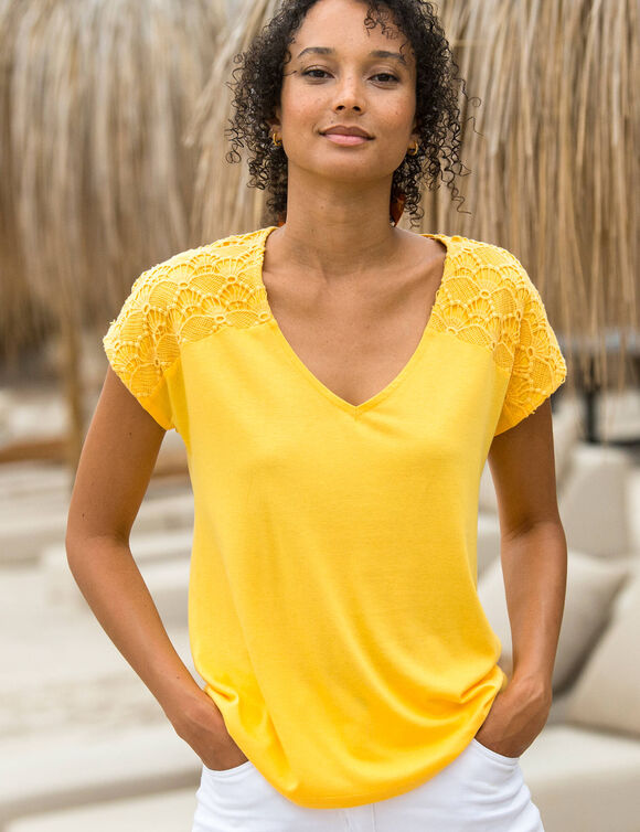 T-shirt uni macramé (jaune)