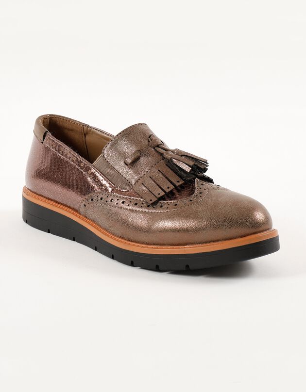 Slippers compensées à franges et pompons - marron (marron)