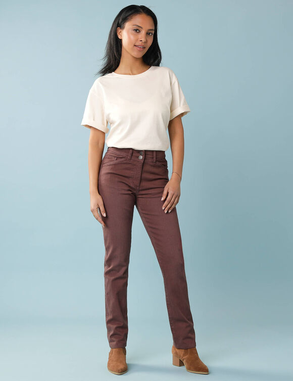 Pantalon droit &agrave; d&eacute;coupes, Sp&eacute;cial Petites (chocolat)