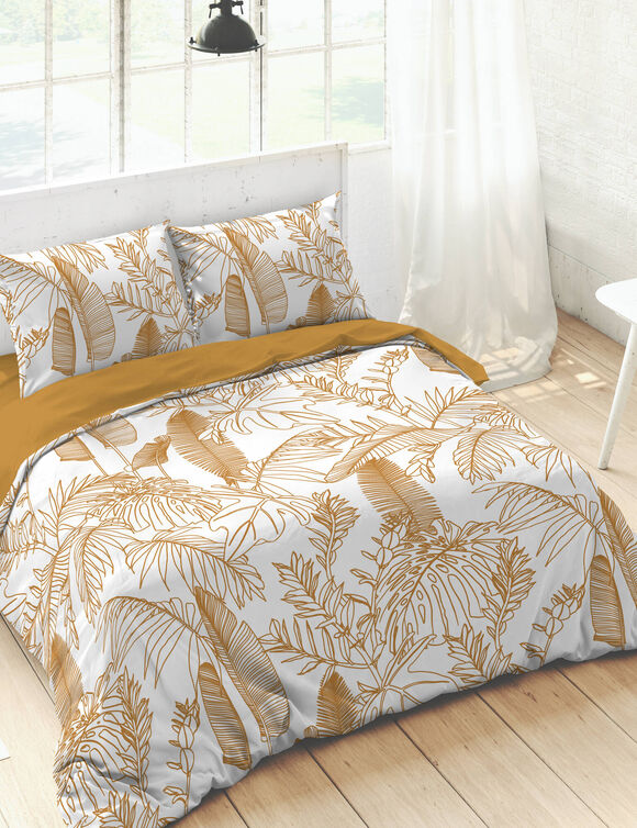Linge de lit Feuilles en coton imprimé (blanc)