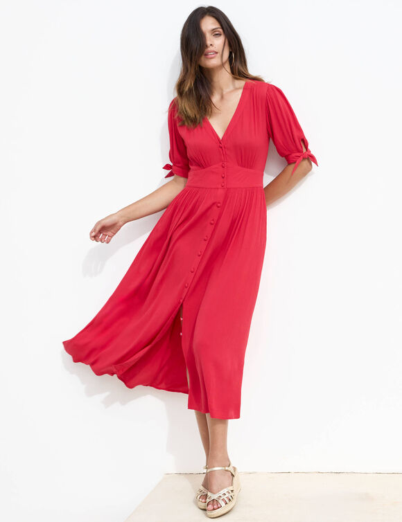 Robe longue &eacute;vas&eacute;e unie, viscose cr&eacute;pon (rouge)