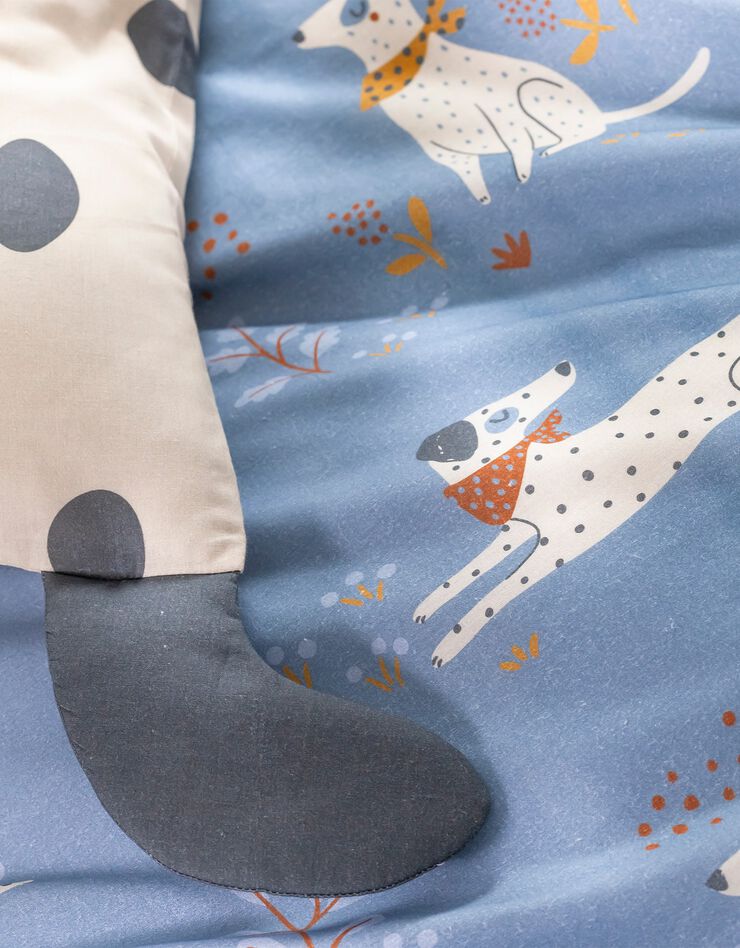 Linge de lit enfant Dalma - coton biologique imprimé chiens (bleu)