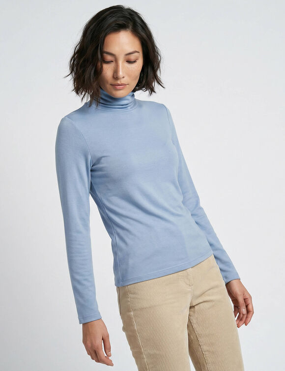 Sous-pull uni col roul&eacute; stretch (bleu gris&eacute;)