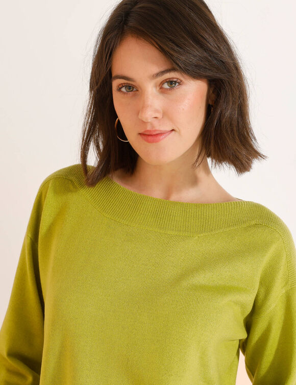 Pull col bateau manches 3/4, toucher doux (vert mousse)
