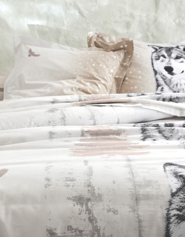 Bedlinnen Artic in katoen met hond-wolf print (taupe)