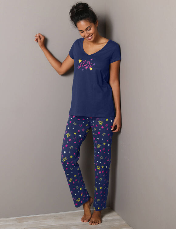 Pyjamabroek met sterrenprint Estrella - katoen (marine)