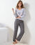 Pyjama pantalon imprimé avec pochon assorti (gris chiné)