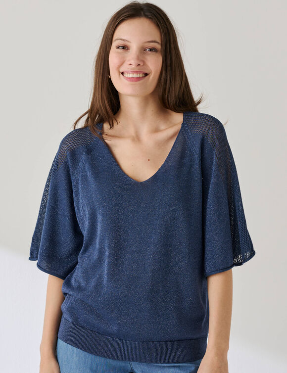 Pull loose maille brillante (bleu gris&eacute;)