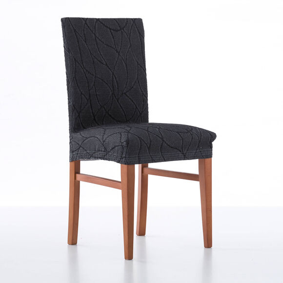 Housse intégrale extensible motif jacquard "serpentins" spéciale chaise (gris)