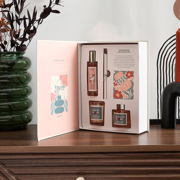 Box met geurkaars en huisparfums (roze)