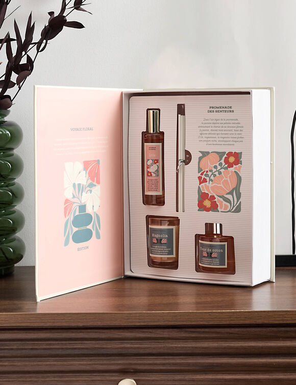 Box met geurkaars en huisparfums (roze)