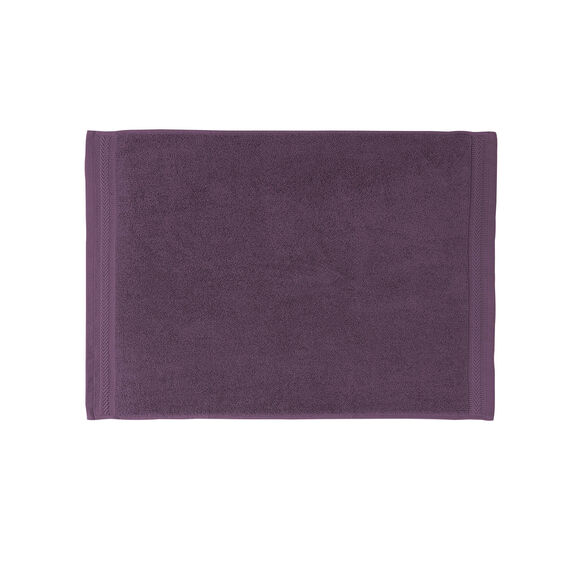 Badmatje van badstof met chevron-patroon met sierrand (aubergine)