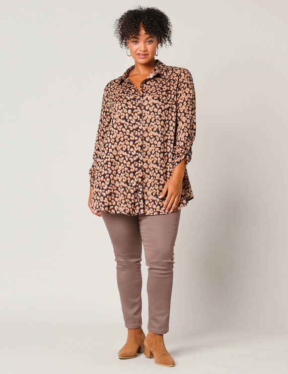 Tunique évasée boutonnée imprimé peau de bête (noir / taupe)