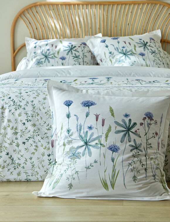 Linge de lit Julie en coton imprimé herbier (blanc)