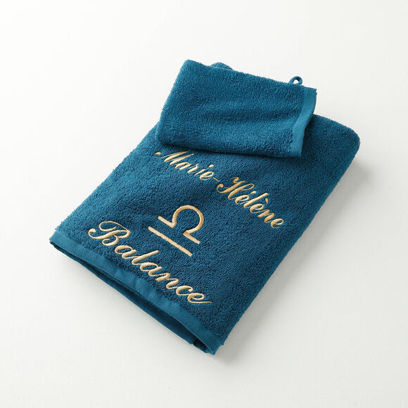 Serviettes de bain brod&eacute;es Balance personnalisable - 420g/m2 (bleu paon)