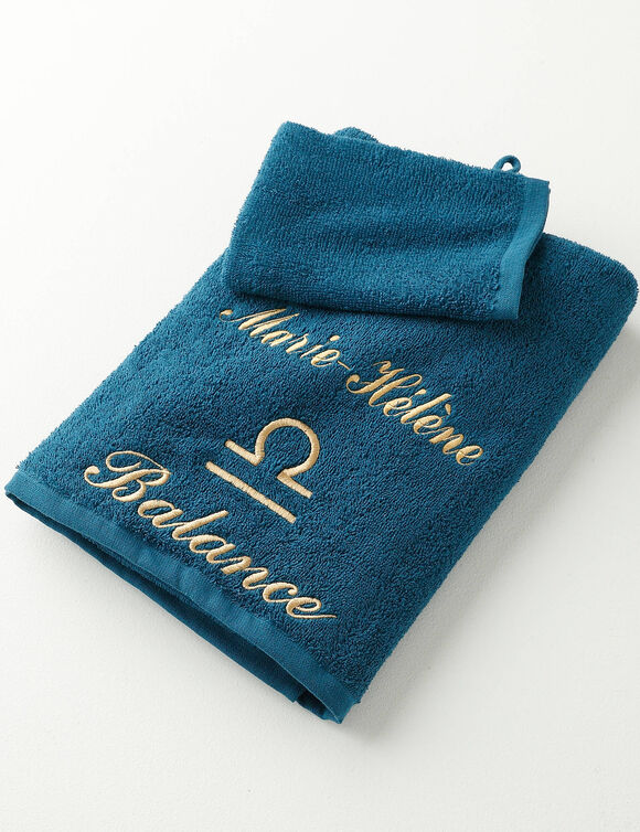 Serviettes de bain brod&eacute;es Balance personnalisable - 420g/m2 (bleu paon)