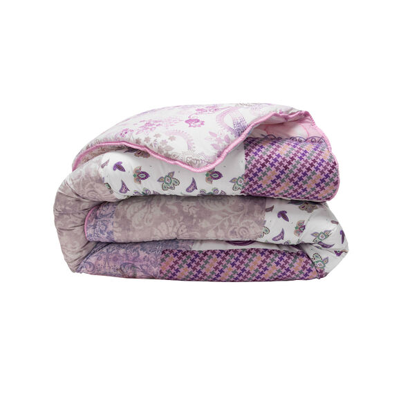 Couette coton imprimée Champêtre 400 g/m² (parme / gris)