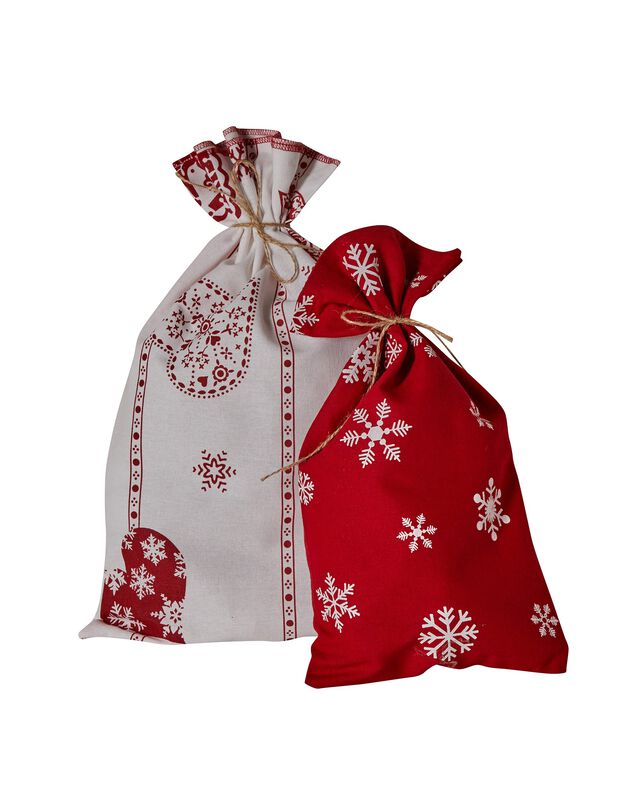 Lot de 2 pochettes emballage cadeau upcyclées M + L (rouge / blanc)