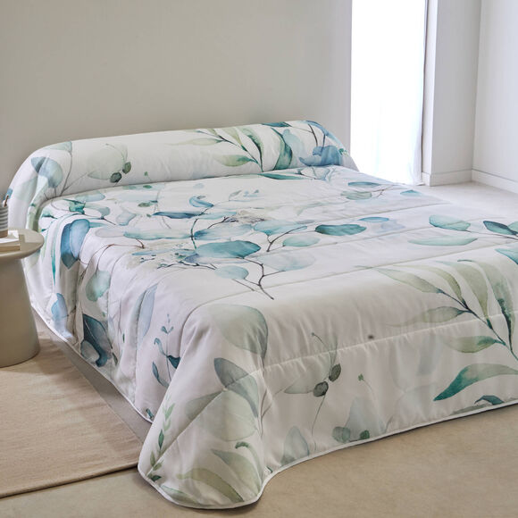 Couvre-lit matelassé Elyse imprimé fleurs (bleu / vert)
