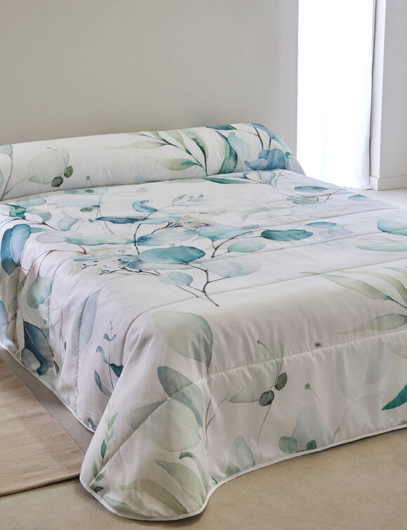 Couvre-lit matelassé Elyse imprimé fleurs (bleu / vert)