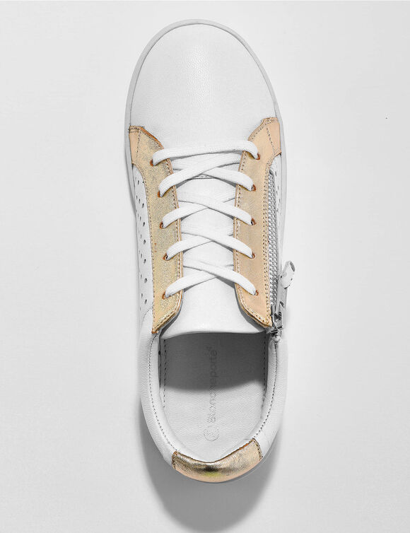 Baskets zippées en cuir perforé (blanc / doré)