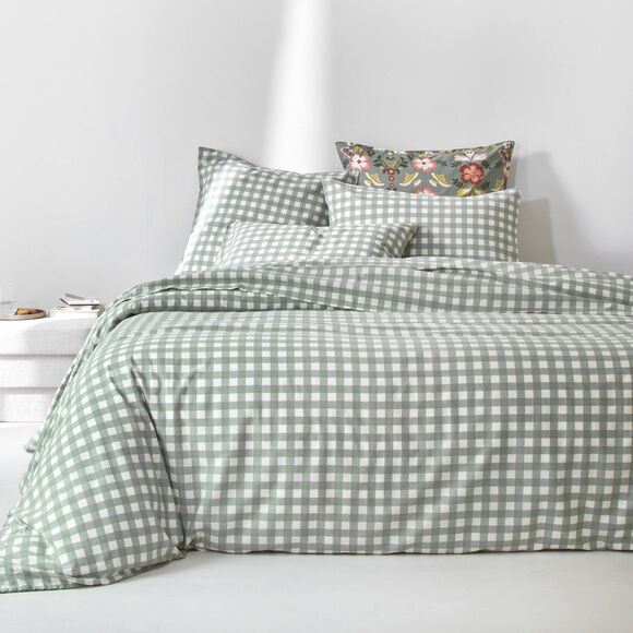 Linge de lit Lou imprim&eacute; carreaux - en coton (kaki clair)