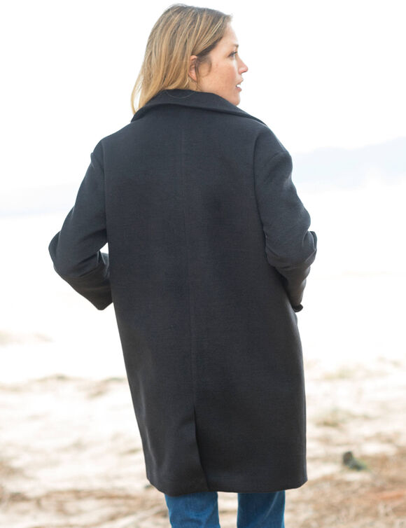 Manteau mi-long à col tailleur, boutonnage croisé (noir)