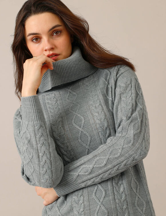 Pull tunique torsadé à col roulé (gris chiné)
