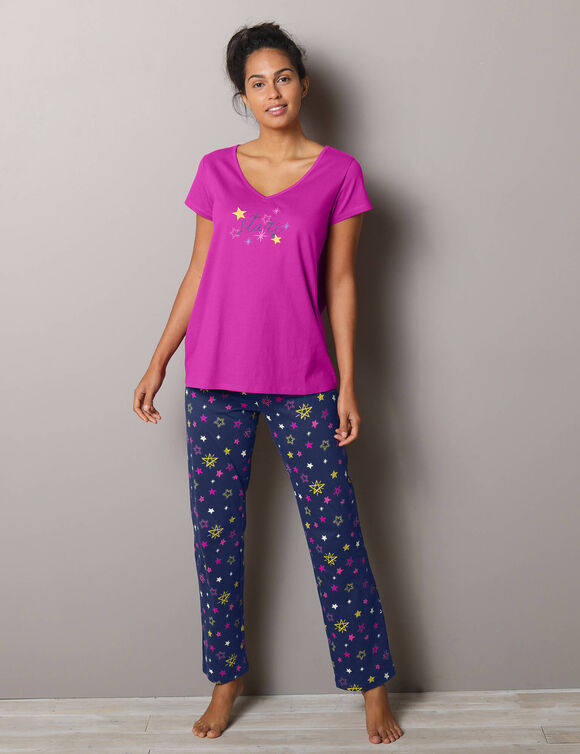 Pyjamashirt met korte mouwen en print Estrella (fuchsia)