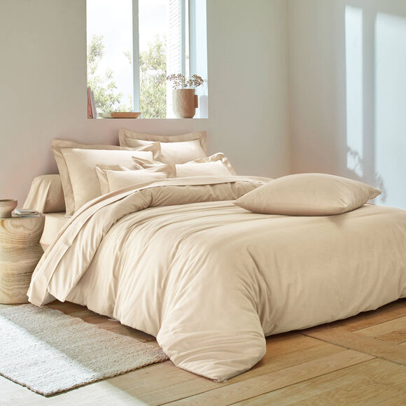 Linge de lit uni coton  (sable)