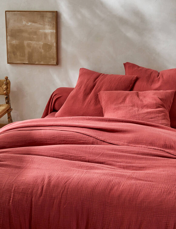 Linge de lit uni en triple gaze de coton (bois de rose)
