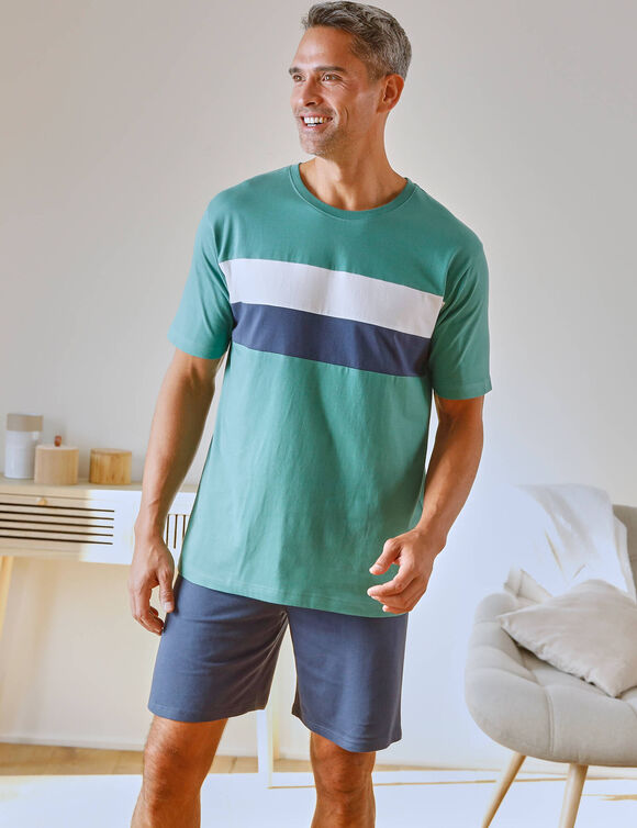 Short pyjama coton uni (marine)