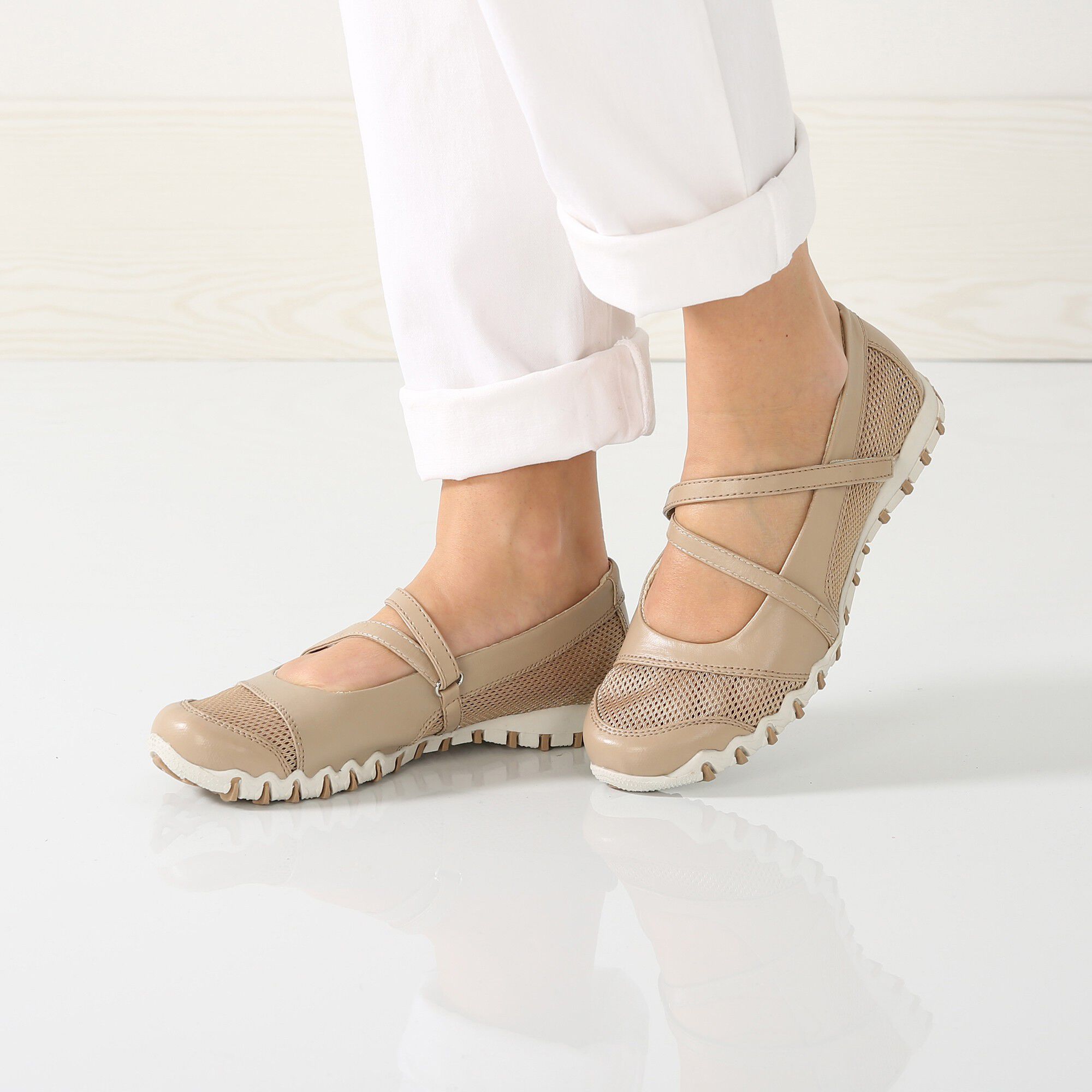 Ultrasoepele sportieve ballerina's, taupe | Blancheporte