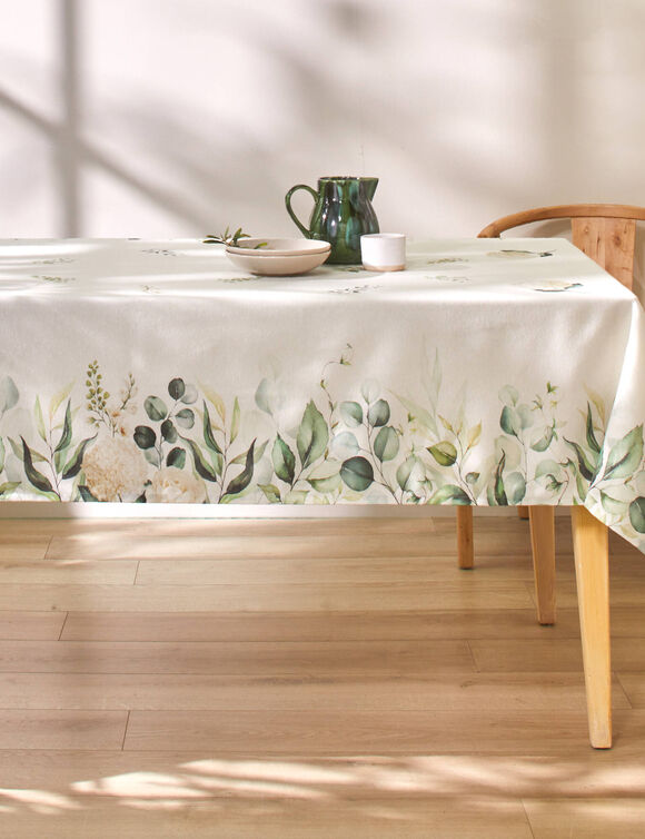 Nappe anti-taches imprimé végétal (naturel / vert)