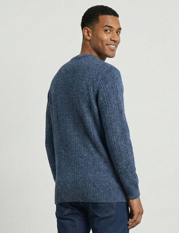 Kabeltrui met V-hals (gespikkeld blauw)