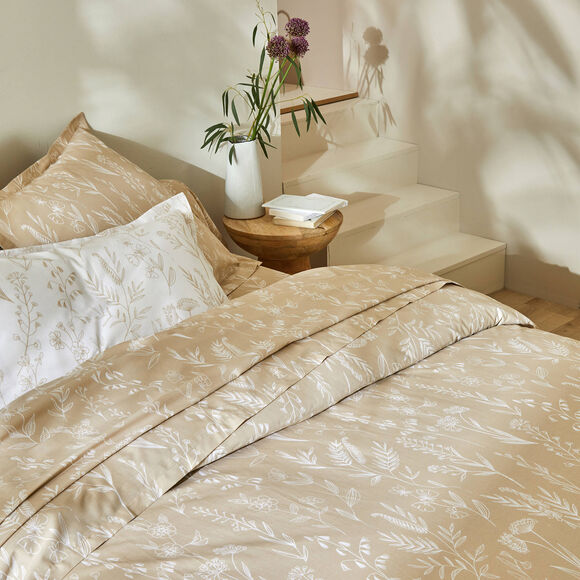 Linge de lit Alessia en coton imprimé fleuri (sable)