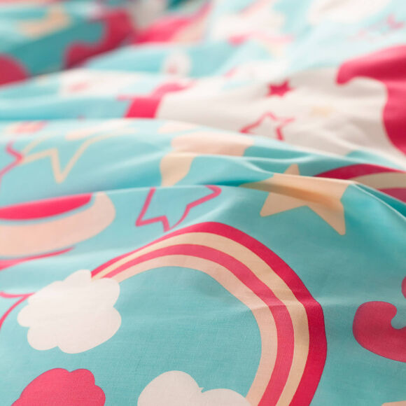Linge de lit enfant à motif Licorne en coton biologique(**) (bleu)