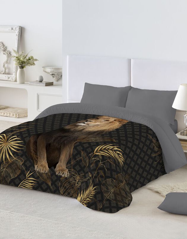 Couette microfibre imprimé lion 200 g/m² (marron / doré)